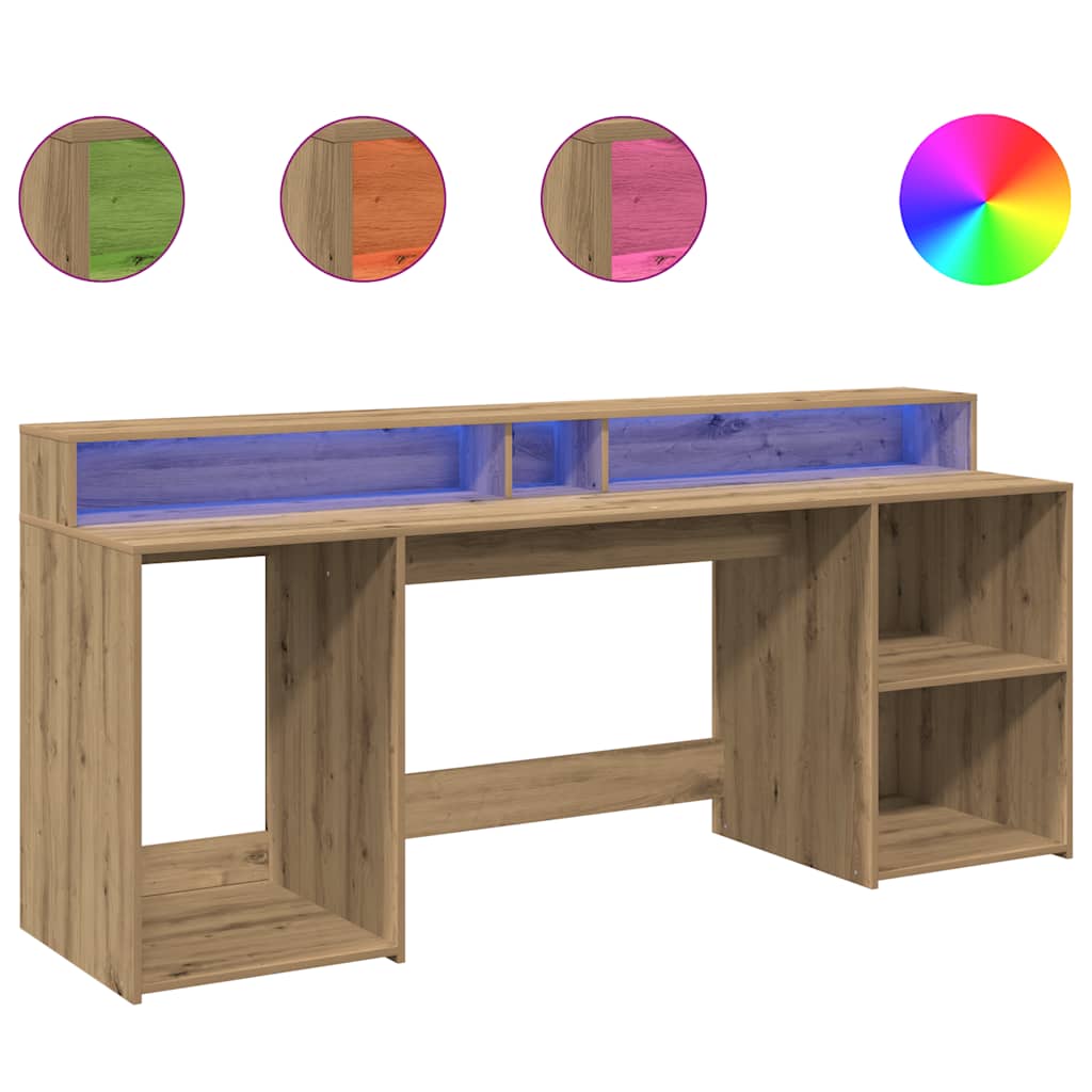 Scrivania con LED Rovere Artigianale 200x55x91 cm in Truciolato | homemem39