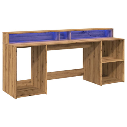 Scrivania con LED Rovere Artigianale 200x55x91 cm in Truciolato - homemem39