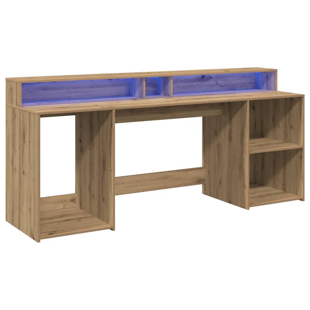 Scrivania con LED Rovere Artigianale 200x55x91 cm in Truciolato - homemem39
