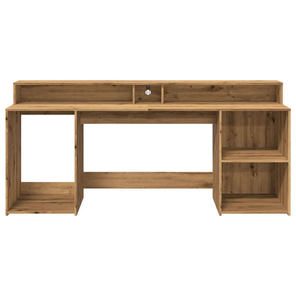Scrivania con LED Rovere Artigianale 200x55x91 cm in Truciolato - homemem39