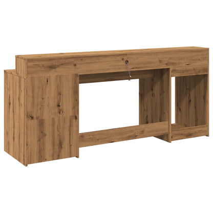 Scrivania con LED Rovere Artigianale 200x55x91 cm in Truciolato - homemem39