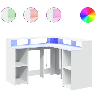 Scrivania con Luci LED Bianca 130x130x91 cm in Truciolato - homemem39