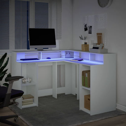 Scrivania con Luci LED Bianca 130x130x91 cm in Truciolato - homemem39