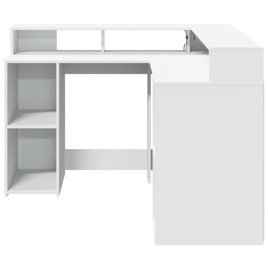 Scrivania con Luci LED Bianca 130x130x91 cm in Truciolato - homemem39