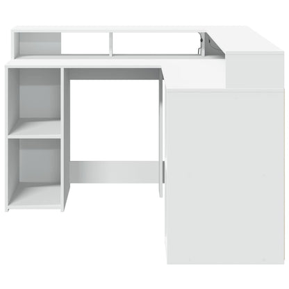 Scrivania con Luci LED Bianca 130x130x91 cm in Truciolato - homemem39