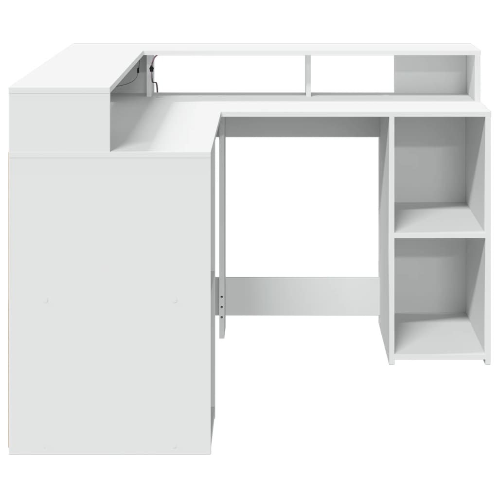Scrivania con Luci LED Bianca 130x130x91 cm in Truciolato - homemem39