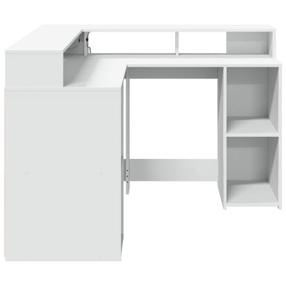 Scrivania con Luci LED Bianca 130x130x91 cm in Truciolato - homemem39