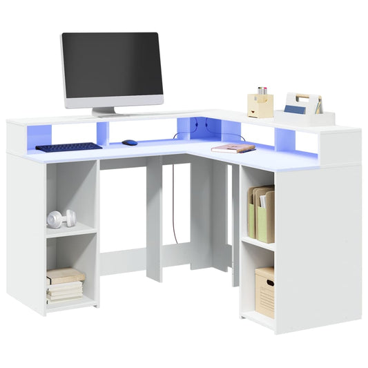 Scrivania con Luci LED Bianca 130x130x91 cm in Truciolato - homemem39