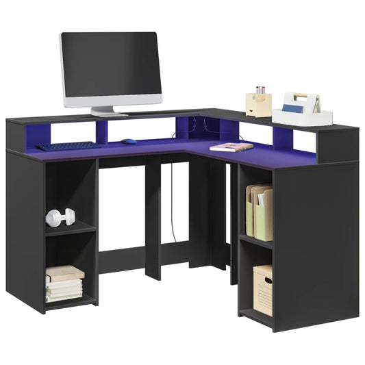 Scrivania con Luci LED Nera 130x130x91 cm in Truciolato - homemem39