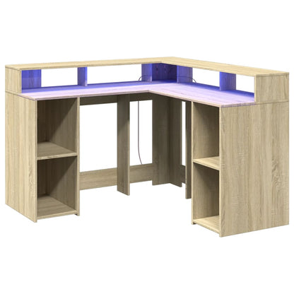 Scrivania con Luci LED Rovere Sonoma 130x130x91cm in Truciolato - homemem39