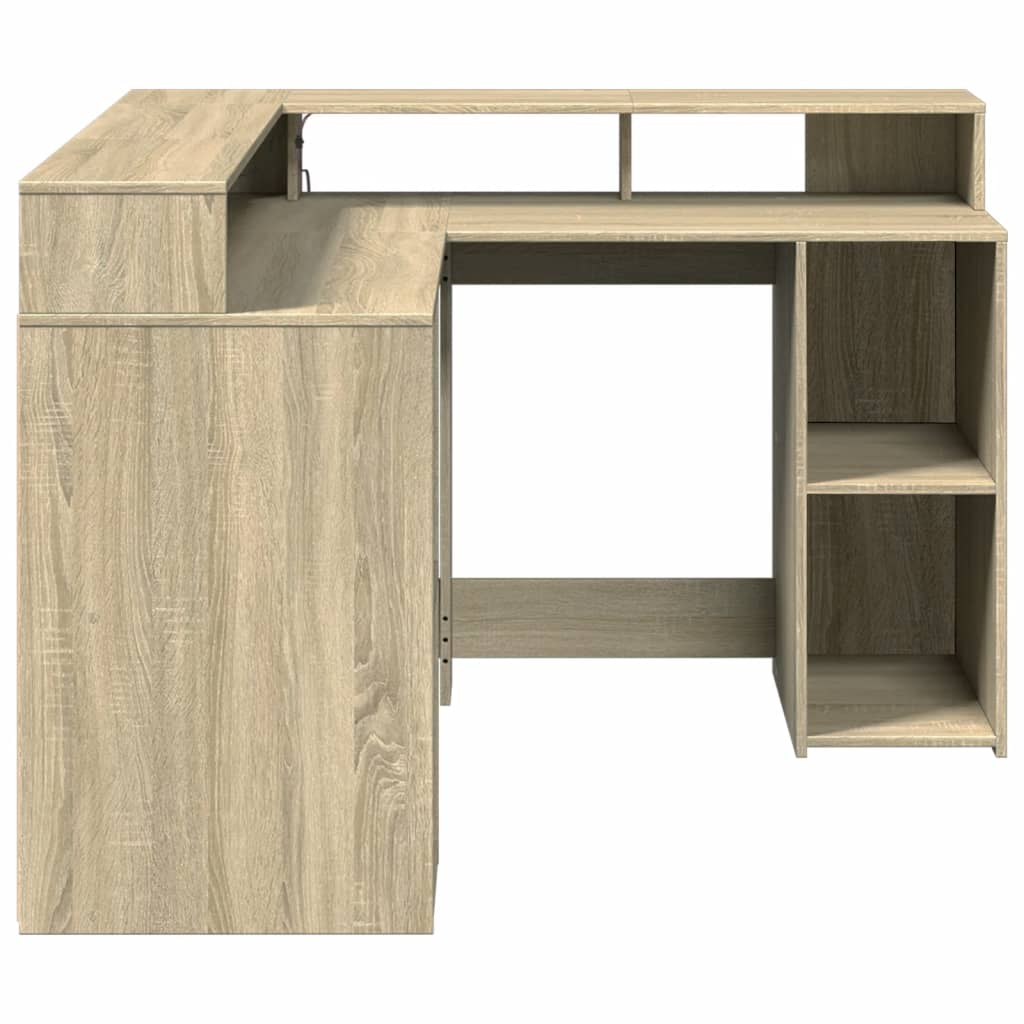 Scrivania con Luci LED Rovere Sonoma 130x130x91cm in Truciolato - homemem39
