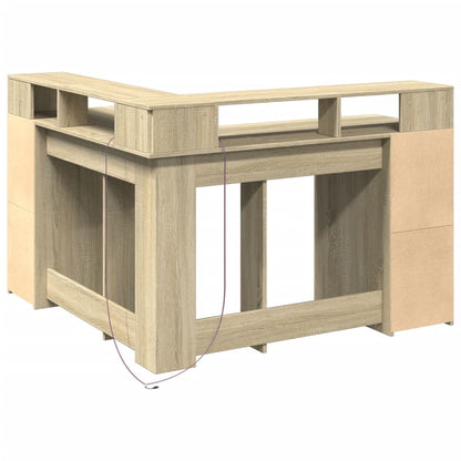 Scrivania con Luci LED Rovere Sonoma 130x130x91cm in Truciolato - homemem39