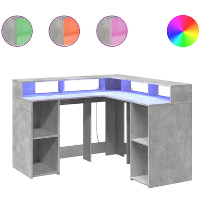 Scrivania con Luci LED Grigio Cemento 130x130x91 cm Multistrato - homemem39