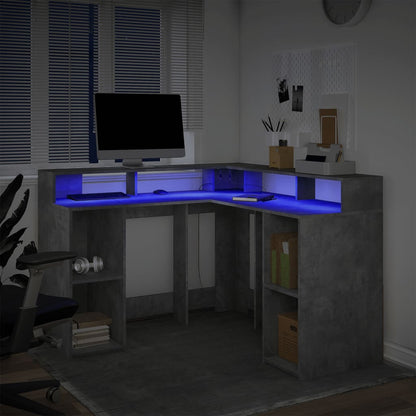 Scrivania con Luci LED Grigio Cemento 130x130x91 cm Multistrato - homemem39