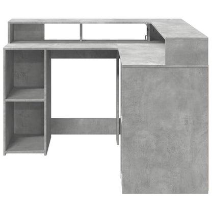 Scrivania con Luci LED Grigio Cemento 130x130x91 cm Multistrato