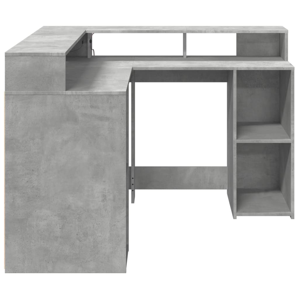 Scrivania con Luci LED Grigio Cemento 130x130x91 cm Multistrato | homemem39