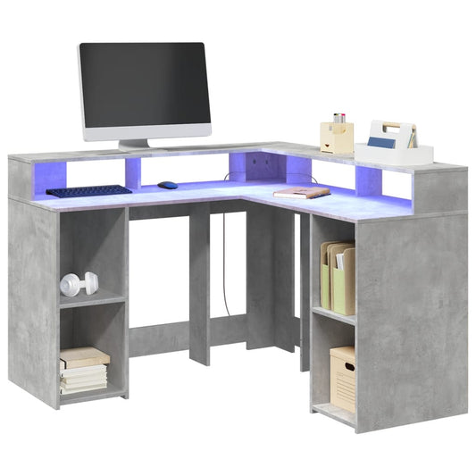 Scrivania con Luci LED Grigio Cemento 130x130x91 cm Multistrato - homemem39