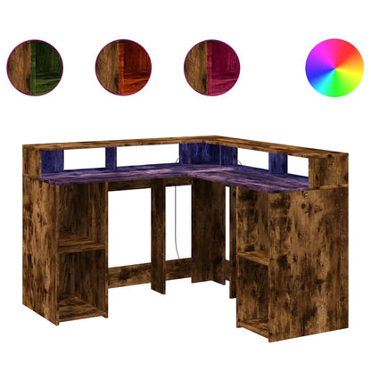 Scrivania con Luci LED Rovere Fumo 130x130x91 cm in Truciolato - homemem39