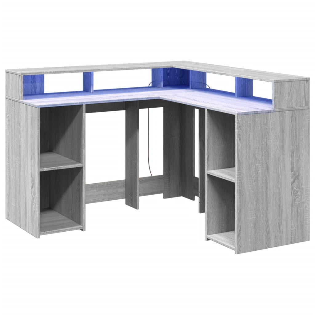 Scrivania con Luci LED Grigio Sonoma 130x130x91cm in Truciolato - homemem39