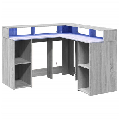 Scrivania con Luci LED Grigio Sonoma 130x130x91cm in Truciolato - homemem39