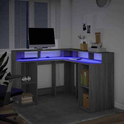 Scrivania con Luci LED Grigio Sonoma 130x130x91cm in Truciolato - homemem39