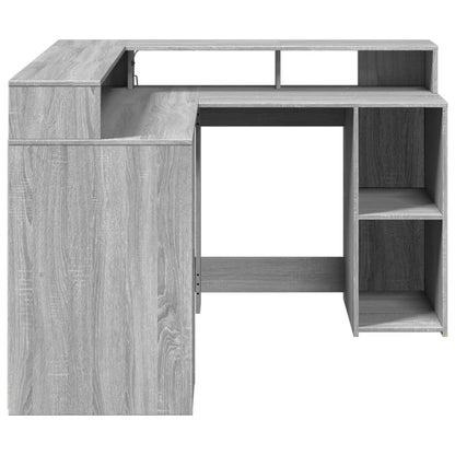 Scrivania con Luci LED Grigio Sonoma 130x130x91cm in Truciolato - homemem39