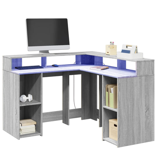Scrivania con Luci LED Grigio Sonoma 130x130x91cm in Truciolato - homemem39