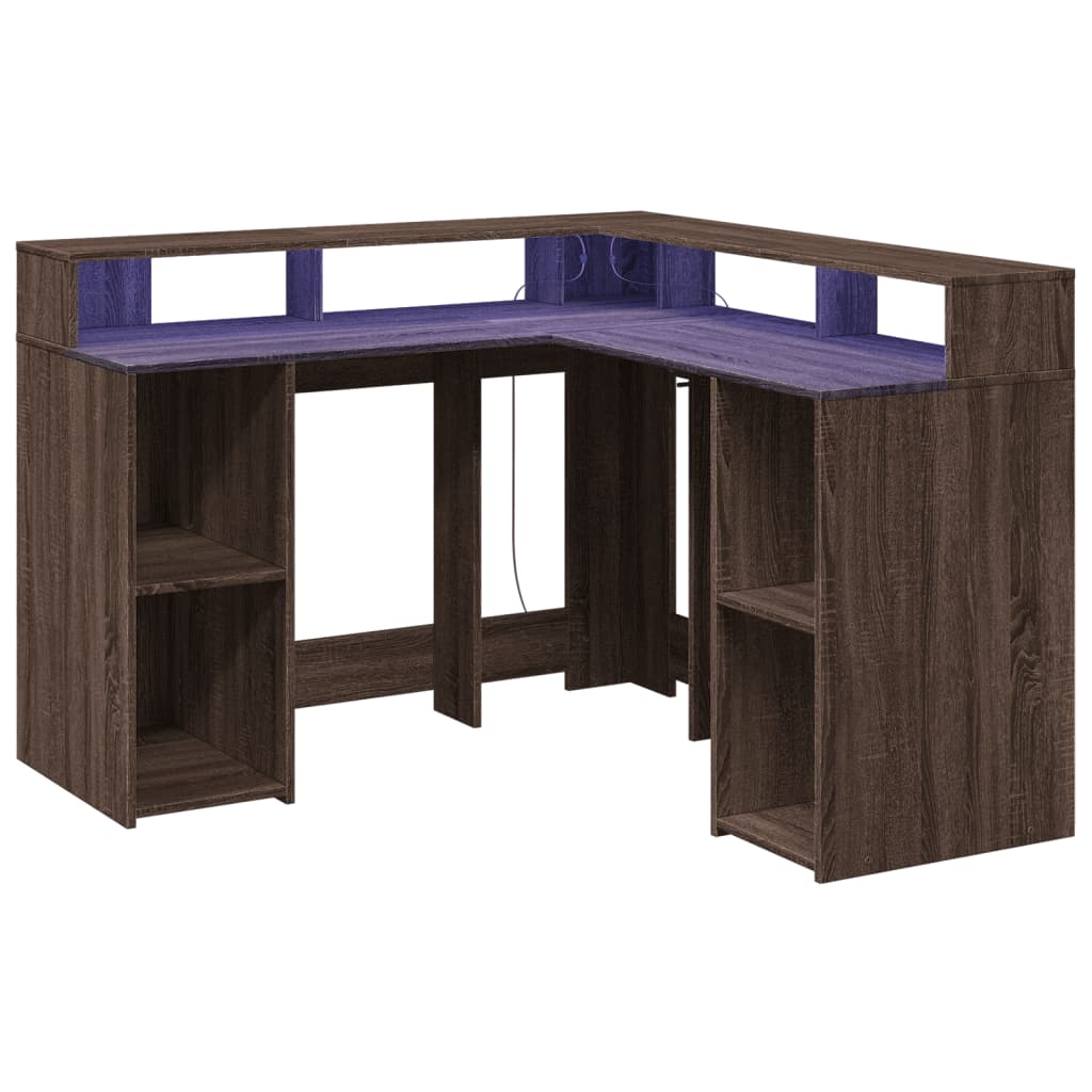 Scrivania con Luci LED Marrone Rovere 130x130x91 cm Truciolato - homemem39