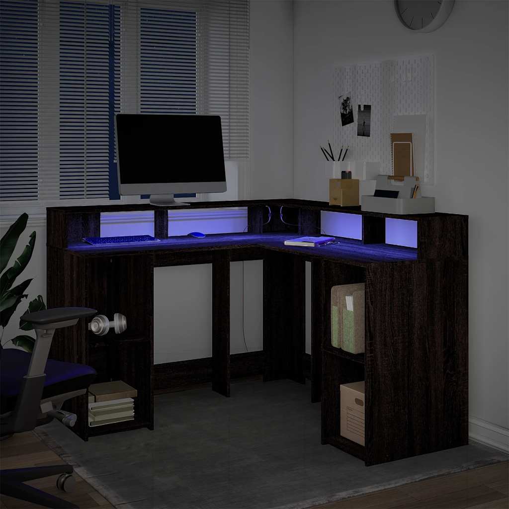 Scrivania con Luci LED Marrone Rovere 130x130x91 cm Truciolato | homemem39
