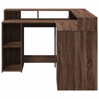 Scrivania con Luci LED Marrone Rovere 130x130x91 cm Truciolato - homemem39