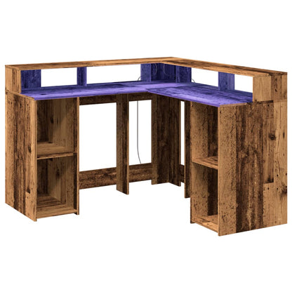 Scrivania con Luci LED Legno Antico 130x130x91 cm in Truciolato - homemem39