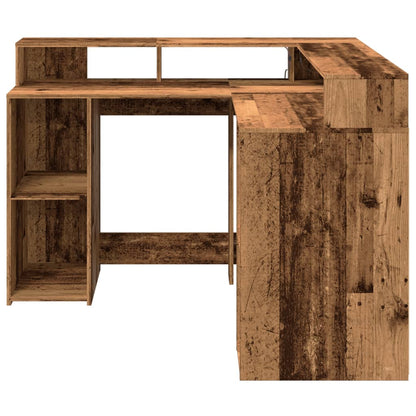 Scrivania con Luci LED Legno Antico 130x130x91 cm in Truciolato | homemem39