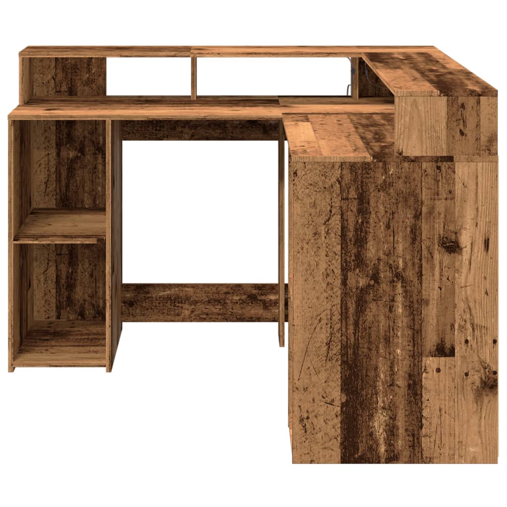 Scrivania con Luci LED Legno Antico 130x130x91 cm in Truciolato - homemem39
