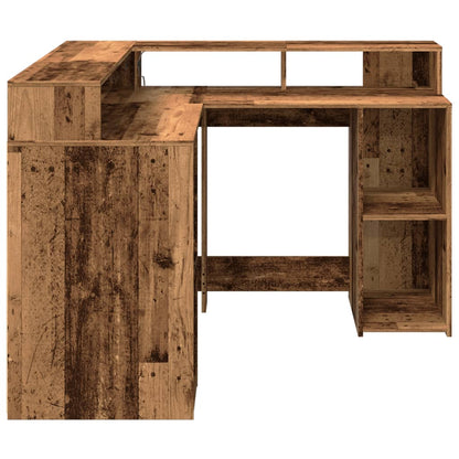 Scrivania con Luci LED Legno Antico 130x130x91 cm in Truciolato | homemem39