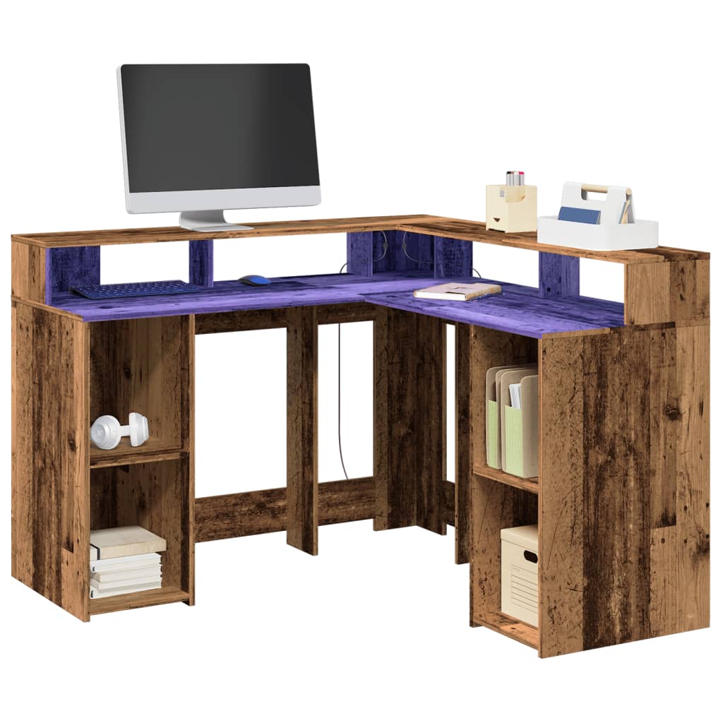 Scrivania con Luci LED Legno Antico 130x130x91 cm in Truciolato - homemem39