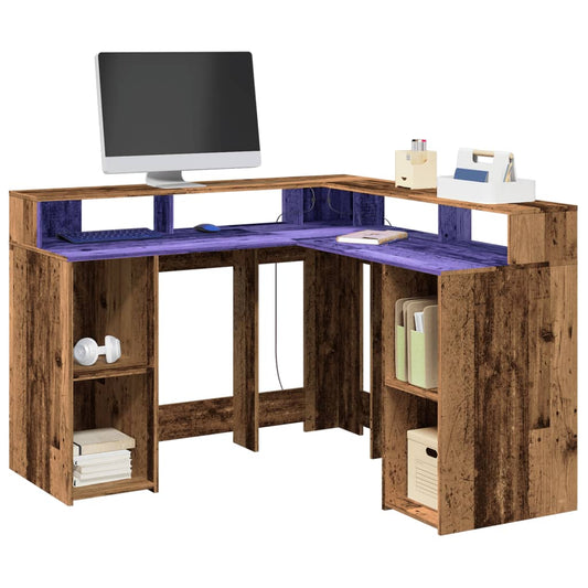 Scrivania con Luci LED Legno Antico 130x130x91 cm in Truciolato - homemem39
