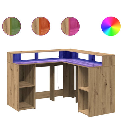 Scrivania a Luci LED Rovere Artigianale 140x55x91 cm Truciolato | homemem39