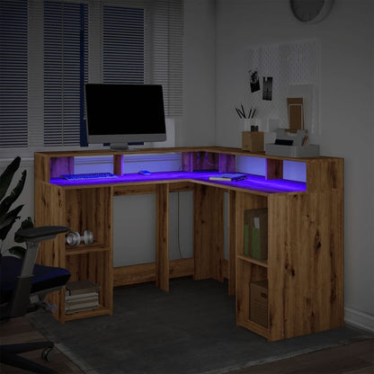 Scrivania a Luci LED Rovere Artigianale 140x55x91 cm Truciolato - homemem39