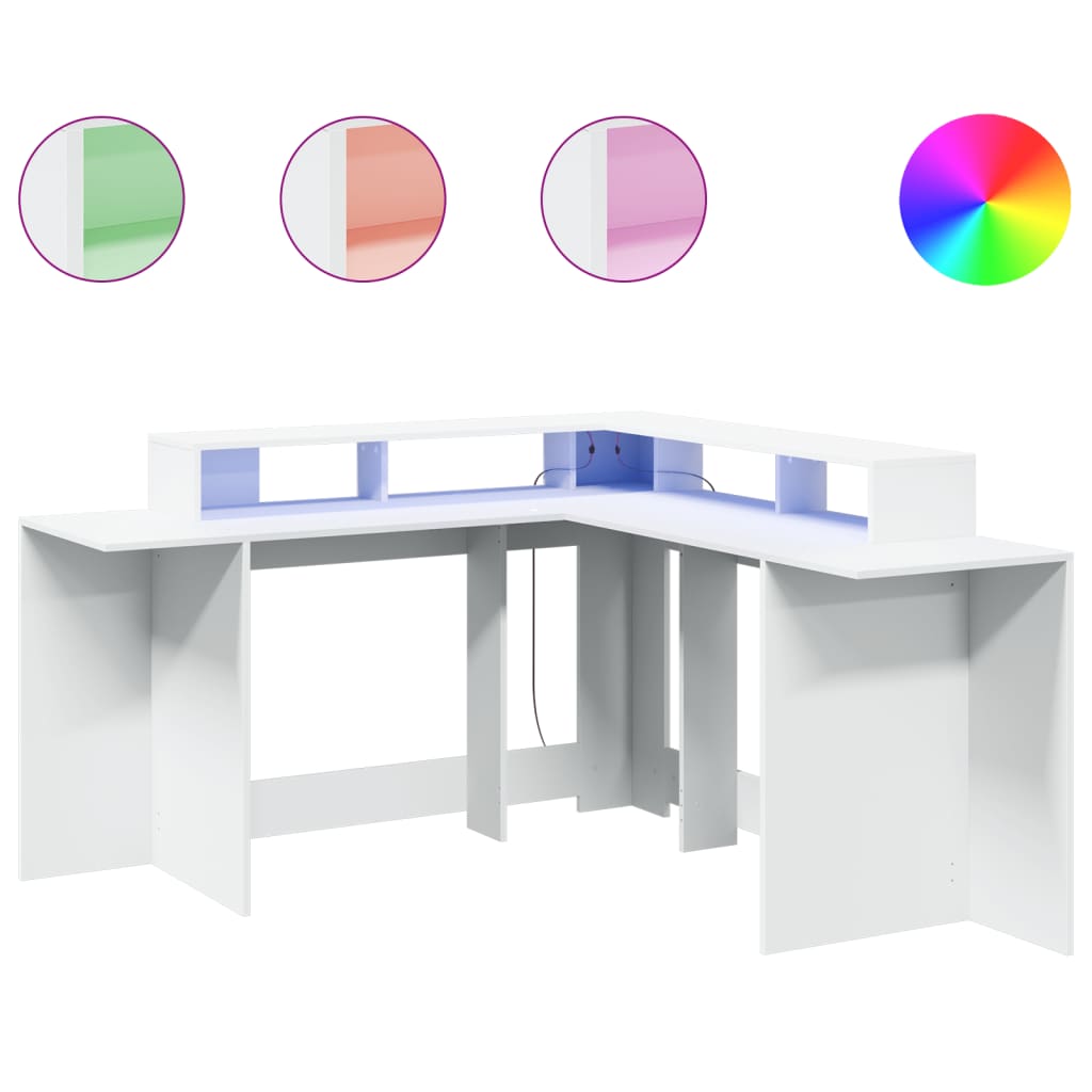 Scrivania con Luci LED Bianca 152x152x91 cm in Truciolato - homemem39
