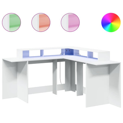Scrivania con Luci LED Bianca 152x152x91 cm in Truciolato - homemem39