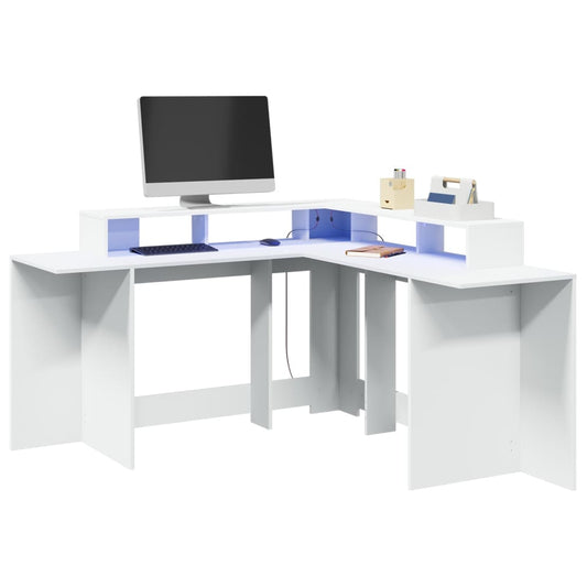 Scrivania con Luci LED Bianca 152x152x91 cm in Truciolato - homemem39