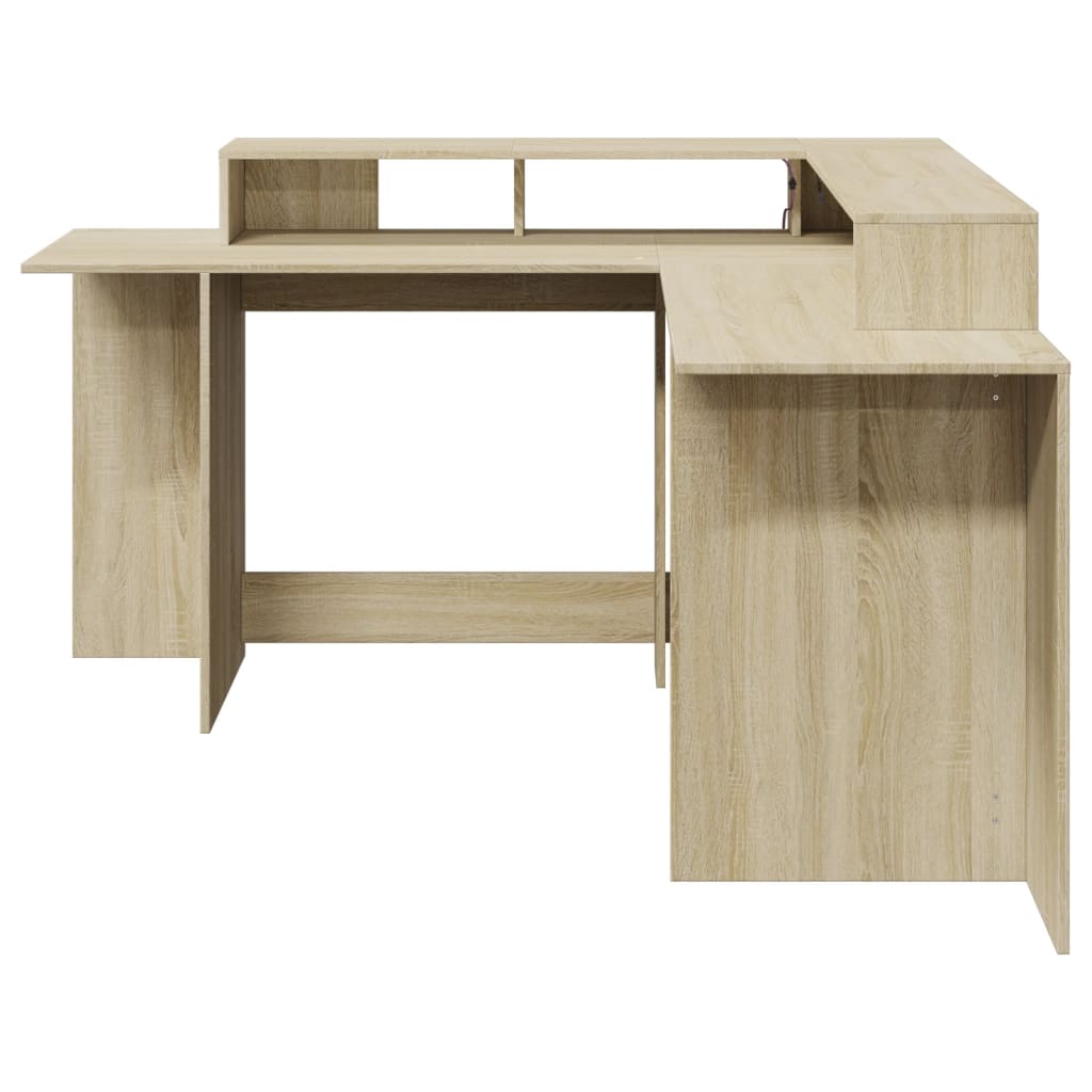 Scrivania con Luci LED Rovere Sonoma 152x152x91cm in Truciolato - homemem39