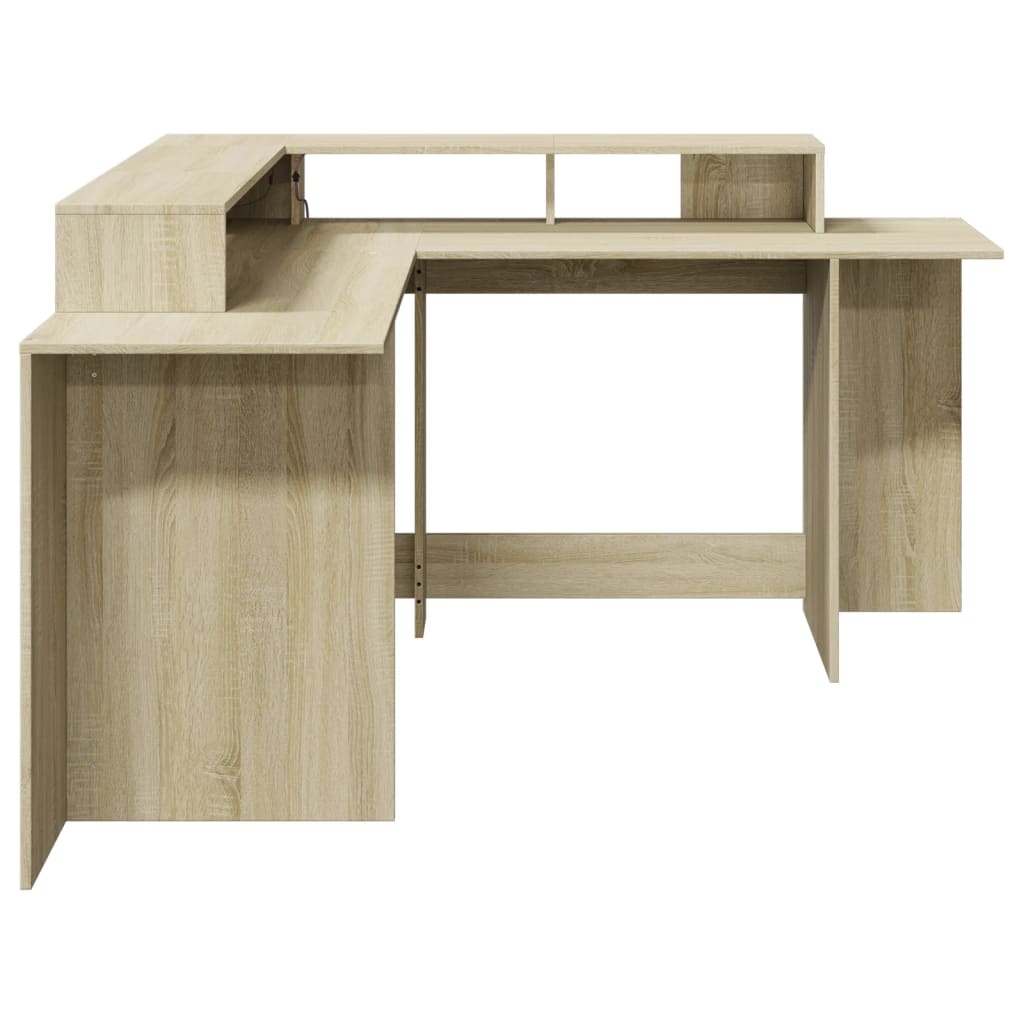 Scrivania con Luci LED Rovere Sonoma 152x152x91cm in Truciolato - homemem39
