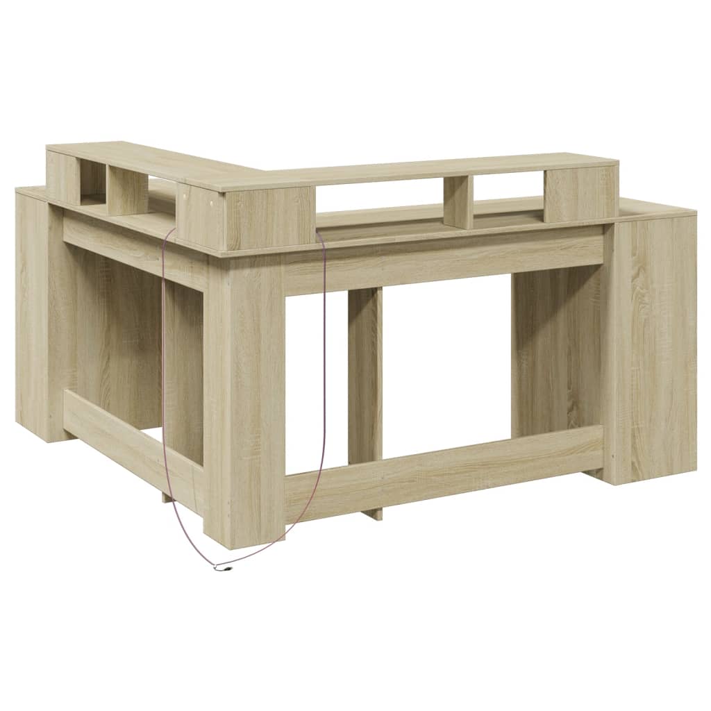 Scrivania con Luci LED Rovere Sonoma 152x152x91cm in Truciolato - homemem39