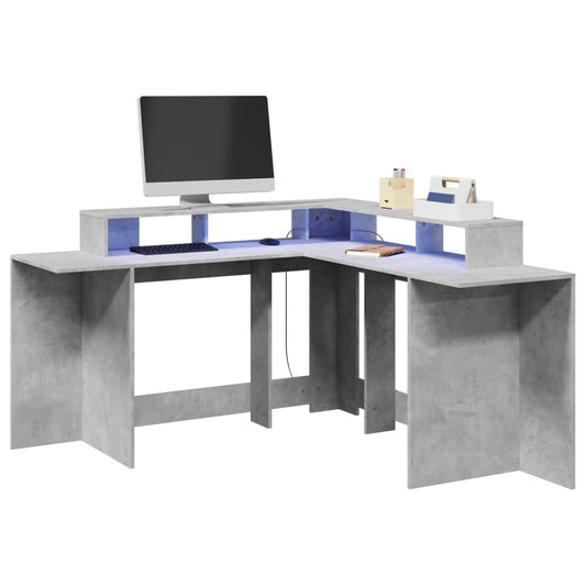 Scrivania con Luci LED Grigio Cemento 152x152x91 cm Truciolato - homemem39