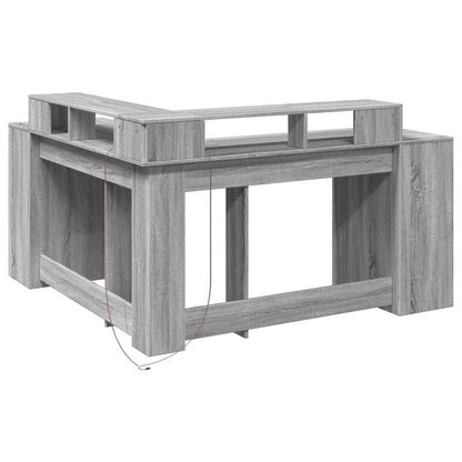 Scrivania con Luci LED Grigio Sonoma 152x152x91cm in Truciolato - homemem39