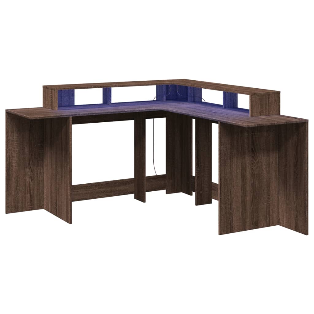 Scrivania con Luci LED Marrone Rovere 152x152x91 cm Truciolato - homemem39