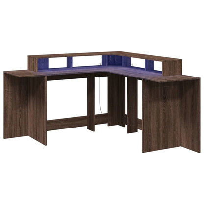 Scrivania con Luci LED Marrone Rovere 152x152x91 cm Truciolato - homemem39