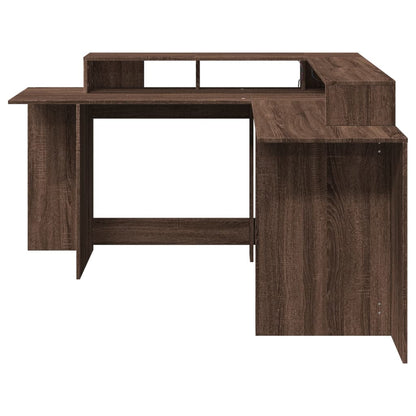 Scrivania con Luci LED Marrone Rovere 152x152x91 cm Truciolato - homemem39