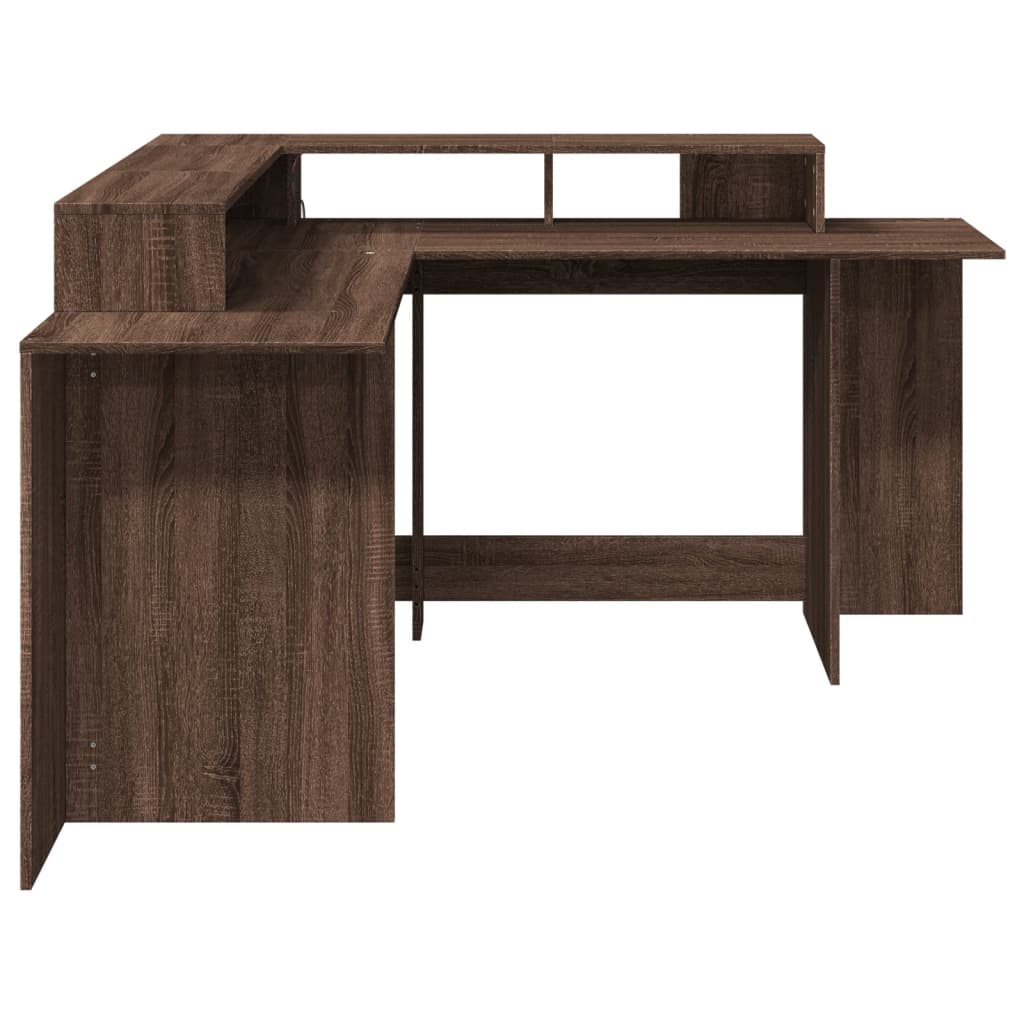 Scrivania con Luci LED Marrone Rovere 152x152x91 cm Truciolato - homemem39